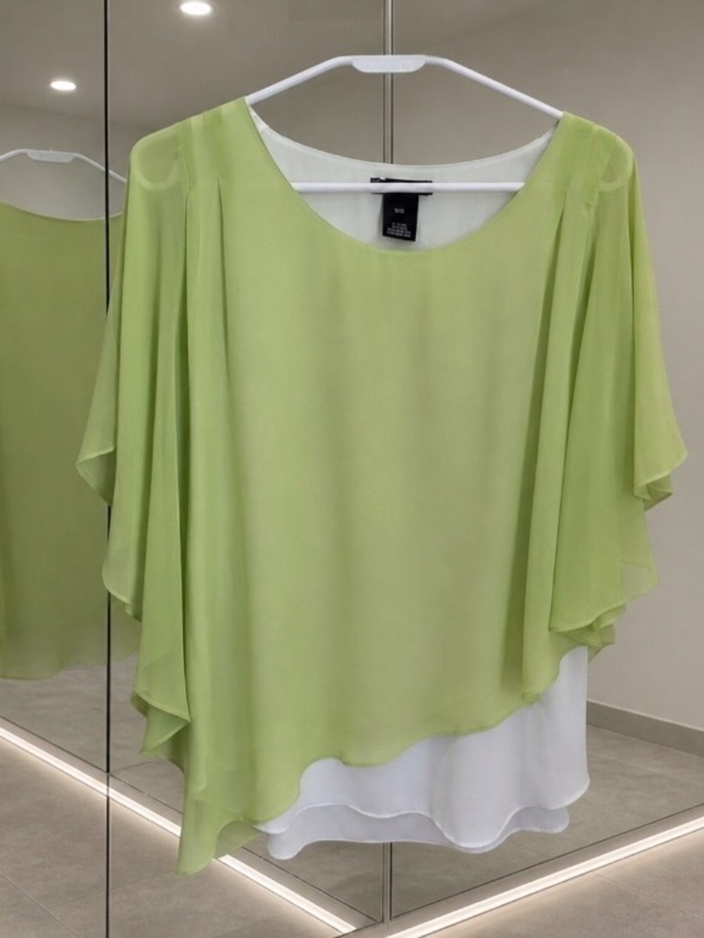 Lime Green and white Chiffon Dolman Sleeve Blouse